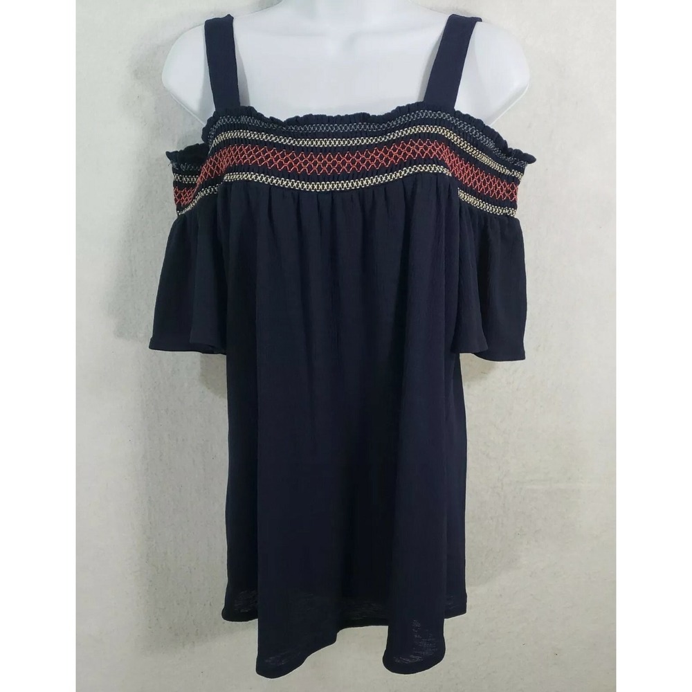 Naif Women Medium Blouse Black Cold Shoulder Embroidered Y2K Retro DT1458